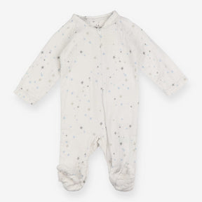 White zip muslin sleepsuit with blue stars