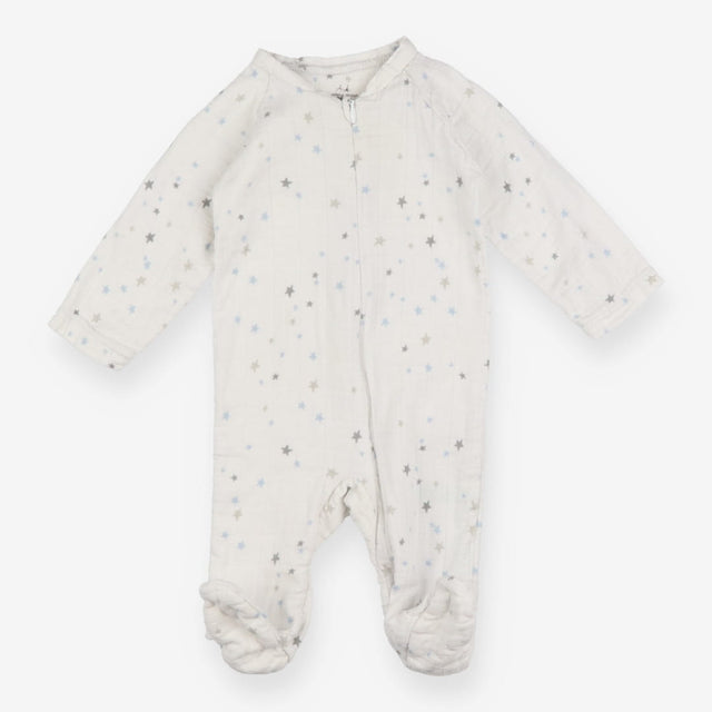 White zip muslin sleepsuit with blue stars