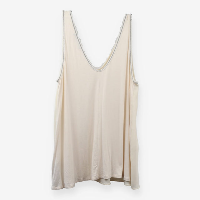 Cream Beaded Sleeveless Vest Blouse