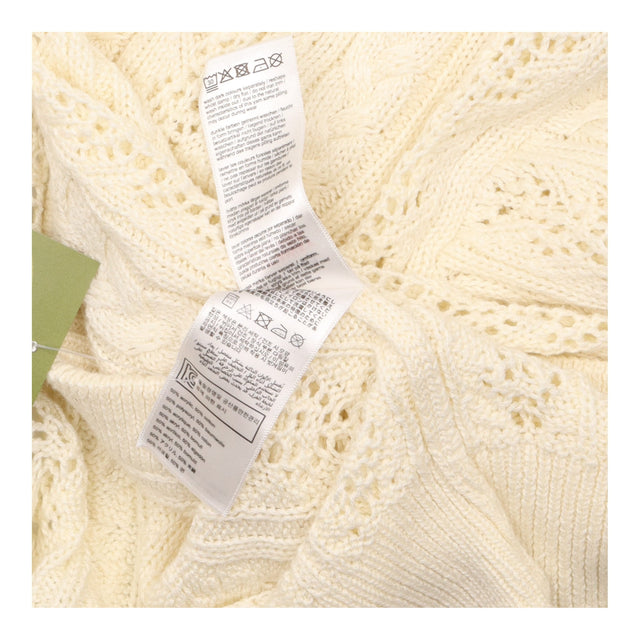 Cardigan Open Front Cable Knit Pointelle Cream