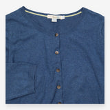 Blue Cotton Blend Button Front Long Sleeve Cardiga