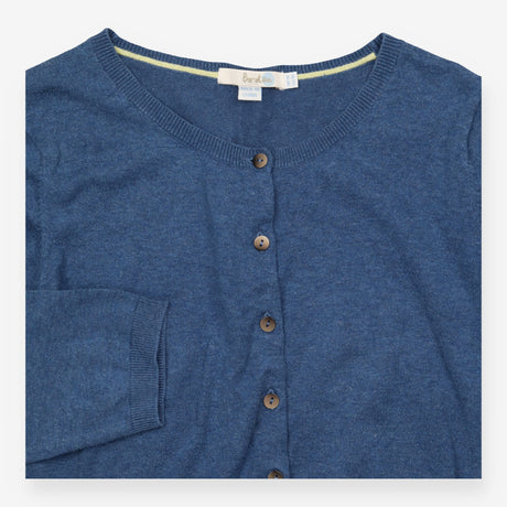 Blue Cotton Blend Button Front Long Sleeve Cardiga
