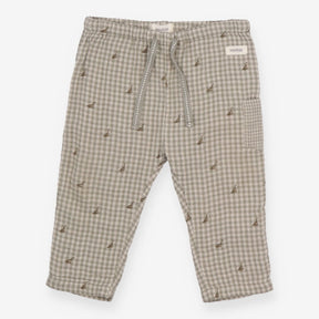 Trousers Green Check with Dinosaur Appliques