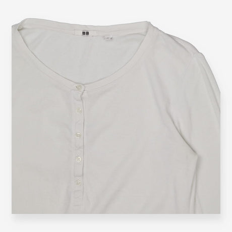 Uniqlo White Henley Long Sleeve Top – Smooth Cotto