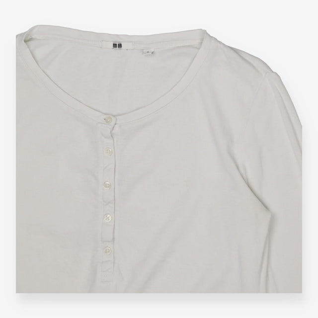 Uniqlo White Henley Long Sleeve Top – Smooth Cotto