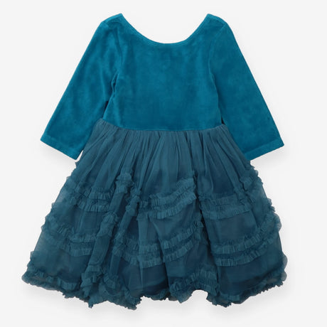 Dress teal velour tulle ruffle skirt