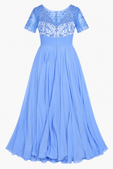 Pale Blue Embroidered Beaded Chiffon Maxi Occasion
