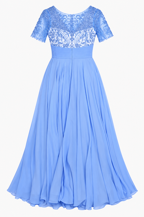 Pale Blue Embroidered Beaded Chiffon Maxi Occasion