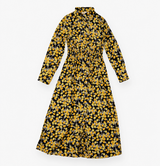 Yellow Floral Long Sleeve Shirt Dress Black