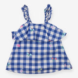 Tunic Sleeveless Blue Checked Gingham Flowers and 