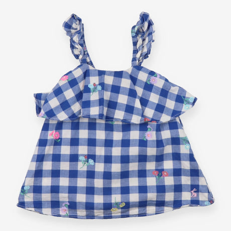 Tunic Sleeveless Blue Checked Gingham Flowers and 