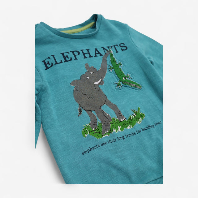 Sweatshirt Green Elephant Print