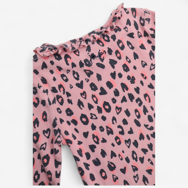 Top long sleeves leopard-print with ruffle necklin