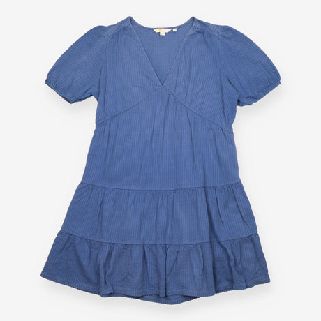 Blue Jersey Seersucker Tiered Mini Dress