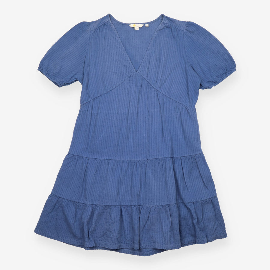 Blue Jersey Seersucker Tiered Mini Dress