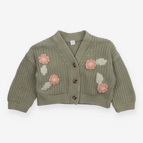 Cardigan knit green floral