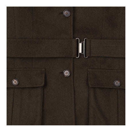 Wool Blend Coat Khaki Military Belted Utility