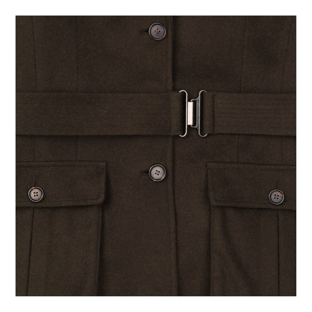 Wool Blend Coat Khaki Military Belted Utility