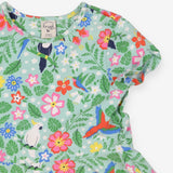 Dress Short Sleeve Green Tropical Bird Print