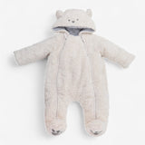 Pramsuit Cream Fleece with Grey Stripe Lining