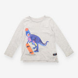 T-shirt Long Sleeve Grey Skateboarding Dinosaur
