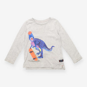 T-shirt Long Sleeve Grey Skateboarding Dinosaur