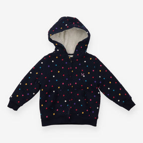 Hoodie Fleece Lined Navy Multicolour Spots