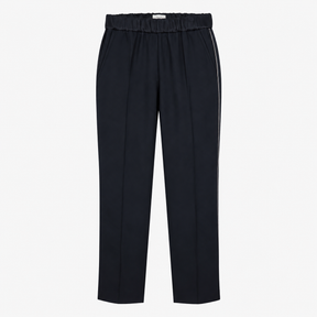 Navy Elasticated Waist Side Stripe Trousers