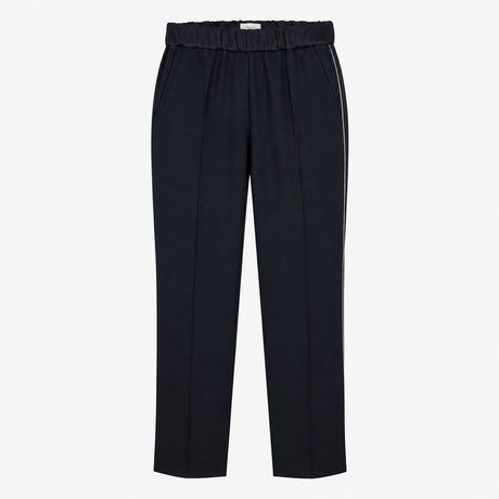 Navy Elasticated Waist Side Stripe Trousers
