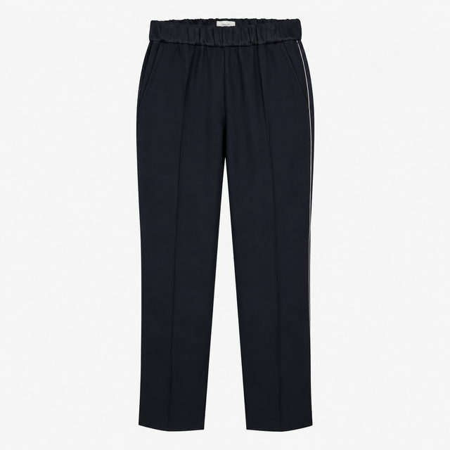 Navy Elasticated Waist Side Stripe Trousers