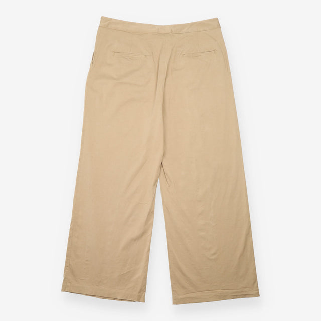 Wide Leg Trousers Tan Pleat Front Lyocell Blend