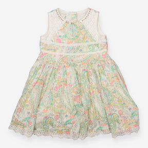 Sleeveless Summer Dress Green and Yellow Paisley