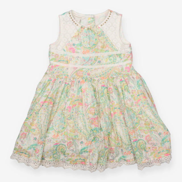 Sleeveless Summer Dress Green and Yellow Paisley