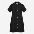 Shirt Dress Black Crinkle Short Sleeve Button Fron
