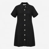 Shirt Dress Black Crinkle Short Sleeve Button Fron