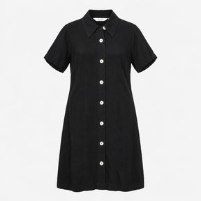 Shirt Dress Black Crinkle Short Sleeve Button Fron