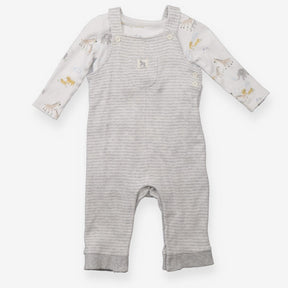 Outfit grey stripe dungarees LS bodysuit jungle an