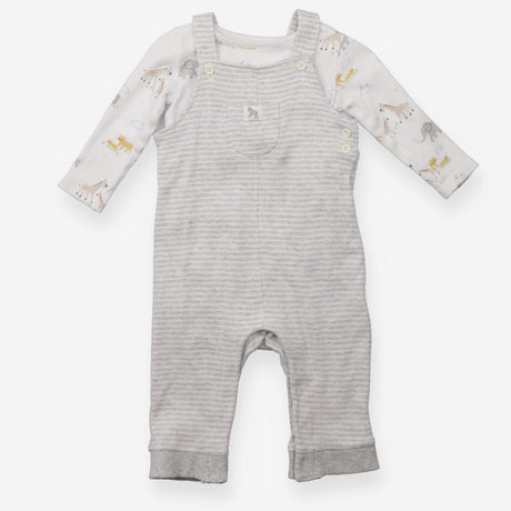Outfit grey stripe dungarees LS bodysuit jungle an