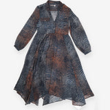 Sheer Snake Print Shirt Dress Navy Rust