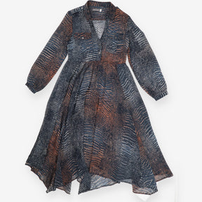 Sheer Snake Print Shirt Dress Navy Rust