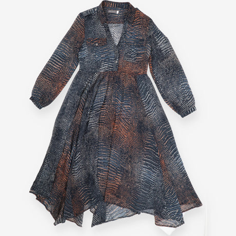 Sheer Snake Print Shirt Dress Navy Rust