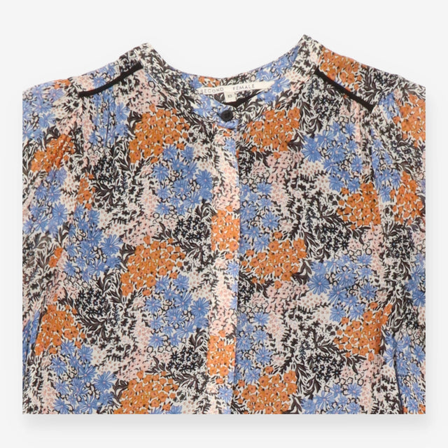 Second Female Orange Blue Floral Long Sleeve Midi 