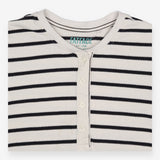 Henley Top Striped Cream Navy Long Sleeve Button F