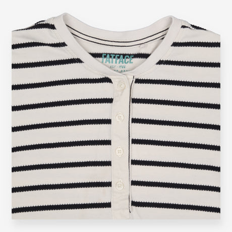 Henley Top Striped Cream Navy Long Sleeve Button F