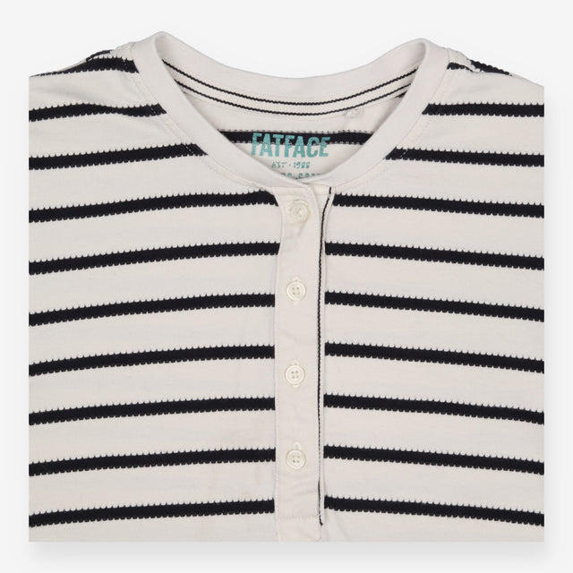 Henley Top Striped Cream Navy Long Sleeve Button F
