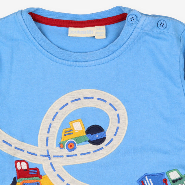 T-Shirt Blue Vehicles On Road Long Sleeve