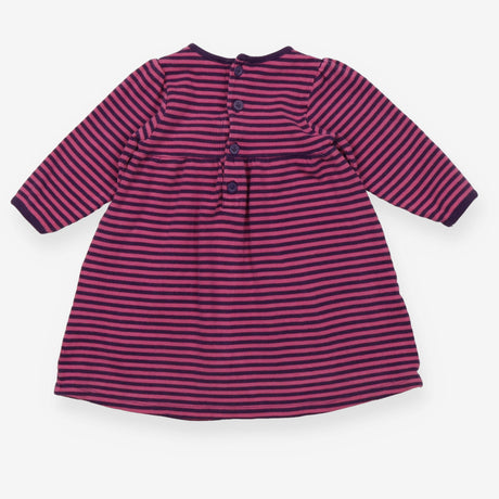 Dress Purple and Pink Stripe with Ruffle Buttoned 