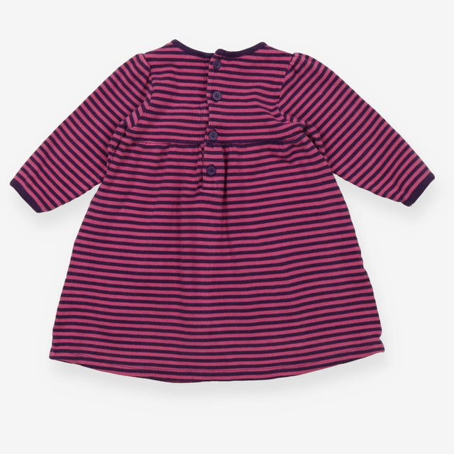 Dress Purple and Pink Stripe with Ruffle Buttoned 