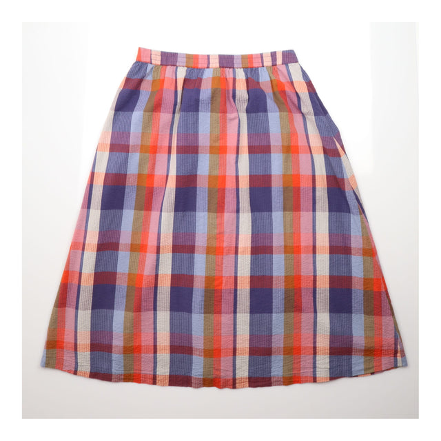Skirt Pebble Drop Check Seersucker Cotton Midi