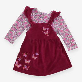 Purple Cord Pinafore Dress and Ditsy Floral Tee 